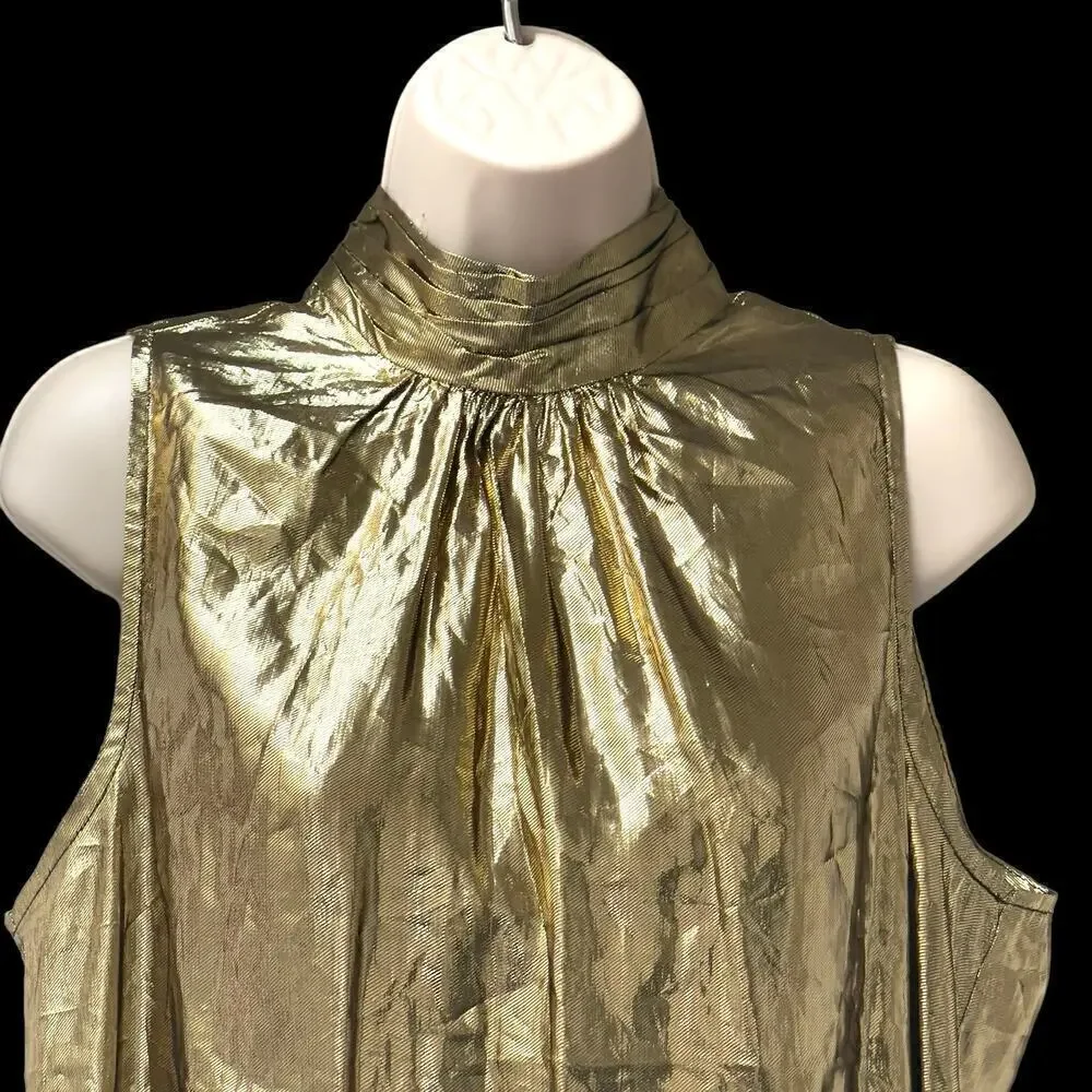 Vintage 1990s Lloyd Williams Liquid Gold Lamé Metallic Victorian Blouse Size L - Picture 4 of 12